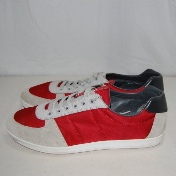 11🔥PRADA Shoes Men's White Red Suede Leather Sports Designer Prada Sneakers - Picture 1 of 11